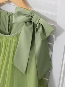 Elegant Fashion Ruffled Pearl Decor Mesh Girls Dress - Green - View 10