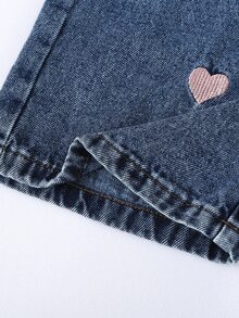 SHEIN Tween Girls Fall Outfits 3pcs/Set Y2K Style Precise Heart Embroidered Camisole With Shirt & Extra Long Pants Denim Outfit, School, Campus, College - Dark Wash - View 9