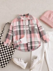 PrepCrw Cô Gái Trẻ In kẻ sọc Vá Túi Áo sơ mi Without Tee - Nhiều màu - Xem 2