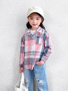 PrepCrw Cô Gái Trẻ In kẻ sọc Vá Túi Áo sơ mi Without Tee - Nhiều màu - Xem 6