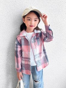 PrepCrw Cô Gái Trẻ In kẻ sọc Vá Túi Áo sơ mi Without Tee - Nhiều màu - Xem 5