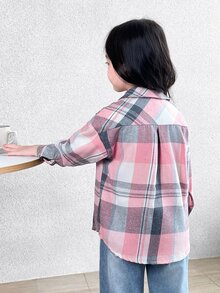 PrepCrw Cô Gái Trẻ In kẻ sọc Vá Túi Áo sơ mi Without Tee - Nhiều màu - Xem 4