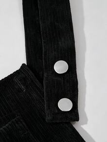 SHEIN Tween Girls Fleece Fall Clothes Autumn/Winter Ribbed Corduroy Adjustable Buckle Elastic Waist Jumpsuit, Suitable For Autumn/Winter, Daily Wear - Black - View 5