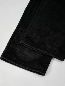 SHEIN Tween Girls Fleece Fall Clothes Autumn/Winter Ribbed Corduroy Adjustable Buckle Elastic Waist Jumpsuit, Suitable For Autumn/Winter, Daily Wear - Black - View 8