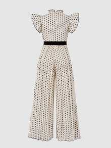 SHEIN Teen Girls Polka Dot Pleated Jumpsuit, Leisure, Flared, Elegant, Wide, Ruched, Leggings, Gym, Yoga, Casual, Y2K - Apricot - View 6