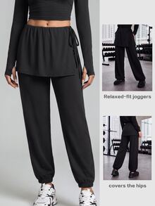 With My Calm With My Calm 1pc Spring/Summer New Solid Black Loose Casual Plus Size Sports Fitness Jogger Pants For Women - Black - View 1