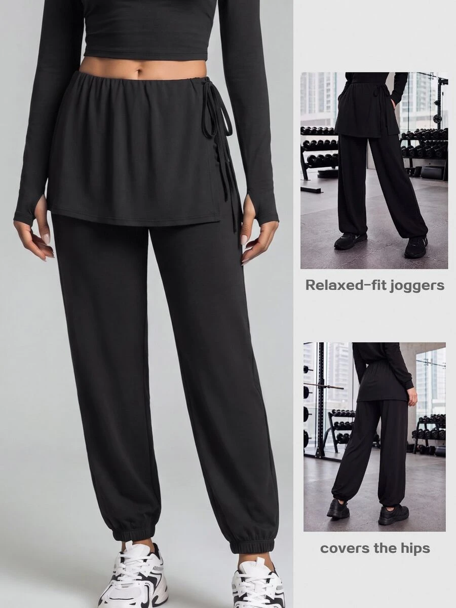 With My Calm With My Calm 1pc Spring/Summer New Solid Black Loose Casual Plus Size Sports Fitness Jogger Pants For Women - Black - View 1
