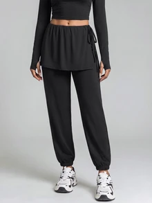With My Calm With My Calm 1pc Spring/Summer New Solid Black Loose Casual Plus Size Sports Fitness Jogger Pants For Women - Black - View 8