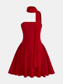 SHEIN Tween Girl Red Princess Strapless Dress With Ribbon, Suitable For New Year Party, Birthday Party, Valentine's Day, Halloween, Christmas, Wedding, Daily Wear - Red - View 6
