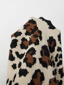 SHEIN Turtleneck Leopard Print Knit Dress, Women Long Sleeve Bodycon Midi Sweater Dress With Fringe Hem - Multicolor - View 4