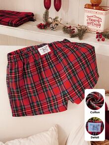 Comfortcana Women's Casual Elastic Waistband Label Design Plaid Shorts - Red - View 11