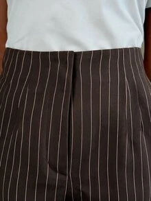 SHEIN LUNE 女款休閒秋冬條紋通勤口袋長褲，棕色女裝上班穿搭長褲 - 彩色 - 查看 5