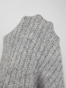 SHEIN Women Chunky Knit Button Front Cardigan, Round Neck Contrast Trim Long Sleeve Loose Fuzzy Knit Jacke - Grey - View 5