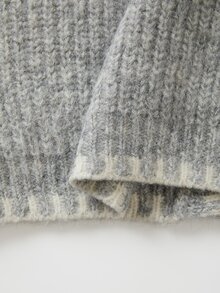 SHEIN Women Chunky Knit Button Front Cardigan, Round Neck Contrast Trim Long Sleeve Loose Fuzzy Knit Jacke - Grey - View 7
