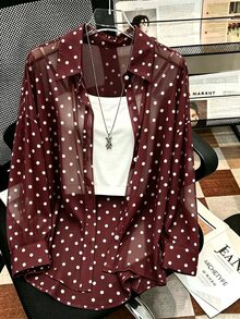 Resyla Blus Lengan Panjang Motif Polkadot untuk Wanita - MultiWarna - View 1