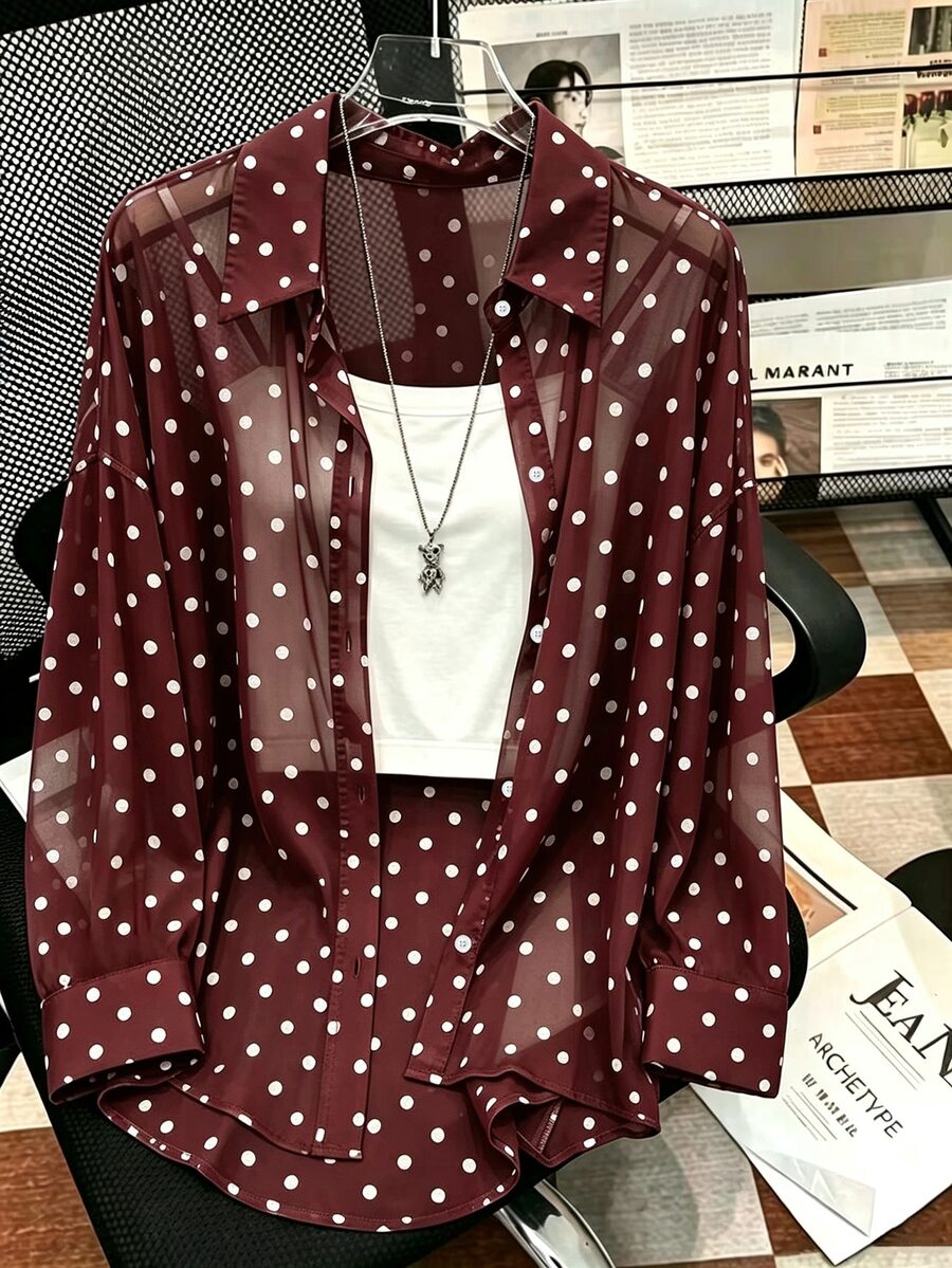 Resyla Blus Lengan Panjang Motif Polkadot untuk Wanita - MultiWarna - View 1