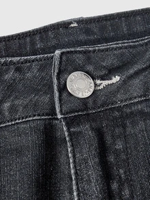 ROMWE Vintage Y2K Low Waist Super Short Zipper Rivet Pocket Embroidered Women's Denim Shorts - Black - View 4