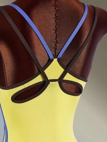 Amplova Casual Plaid Colorblock Sports Romper - Yellow - View 8
