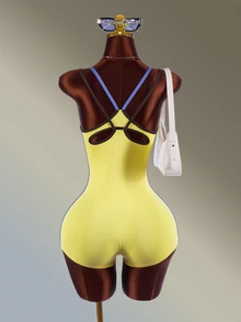 Amplova Casual Plaid Colorblock Sports Romper - Yellow - View 2