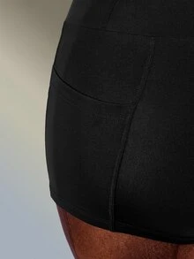 Amplova Women's Zipper Front Ruffle Hem Sports Dress With Shorts - Black - View 9