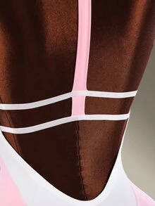 Amplova Women's Colorblock Casual Daily Outing Halter Neck Sports Romper - Pink - View 9