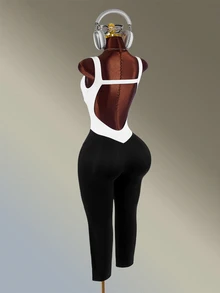 Amplova Jumpsuit Olahraga Luar Ruangan Kasual Harian Wanita dengan Motif Blok Warna - Hitam dan Putih - View 5