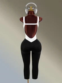 Amplova Jumpsuit Olahraga Luar Ruangan Kasual Harian Wanita dengan Motif Blok Warna - Hitam dan Putih - View 2
