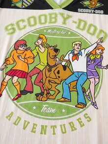 SCOOBY-DOO X SHEIN 大尺碼時尚卡通印花條紋拼接配色短袖T恤 - 綠色 - 查看 4