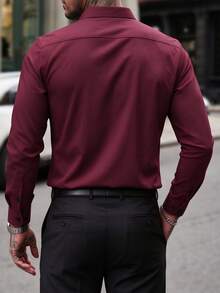 Manfinity Mode Manfinity Casual Cool Men's Casual Long-Sleeve Shirt, Suitable For Formal Occasions And Celebrations, Old Money - Burgundy - View 2