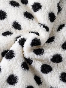 SHEIN 1pc Tween Girl Mid-Length Long Sleeve Cotton Padded Coat With Fleece Lining, Comfortable And Warm, Solid Black, Simple Loose Fit, Practical Pockets, Elastic Cuffs, Classic Polka Dot Pattern Accents, Versatile And All-Match - Black - View 8