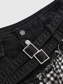 Sweetness Women's Plaid Patchwork Casual Daily Denim Mini Skirt - Multicolor - View 3