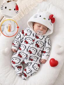 HELLO KITTY AND FRIENDS | SHEIN 新生兒卡通圖案連帽可愛家居服 - 白色 - 查看 4