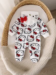 HELLO KITTY AND FRIENDS | SHEIN 新生兒卡通圖案連帽可愛家居服 - 白色 - 查看 2