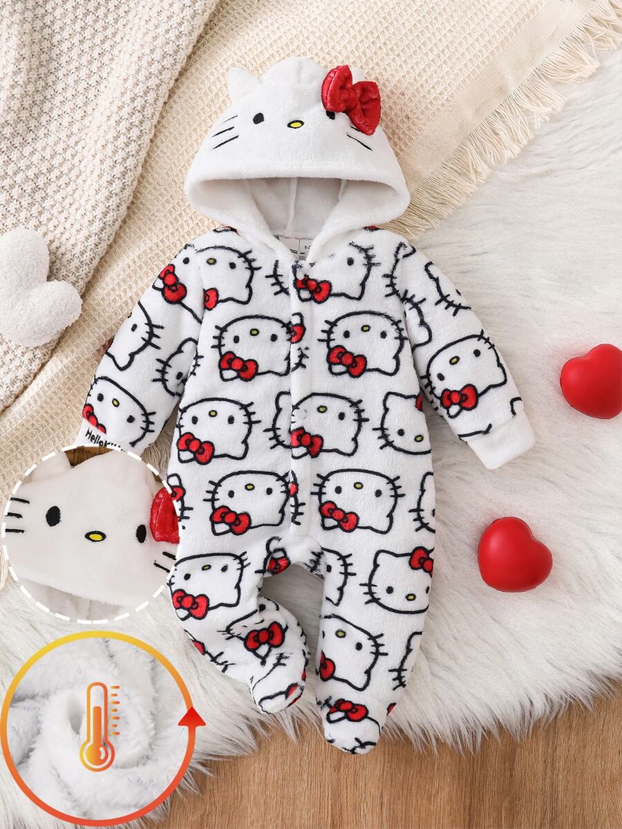 HELLO KITTY AND FRIENDS | SHEIN 新生兒卡通圖案連帽可愛家居服 - 白色 - 查看 1