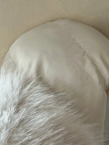 SHEIN EZwear 白色編織拉鍊前襟毛領休閒冬季夾克 - 杏色 - 查看 10