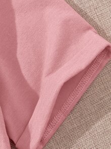 SHEIN Tween Girl Knitted Plain Round Neck Cropped Twisted Casual T-Shirt 3-Pack, School, Campus, College - Baby Pink - View 7