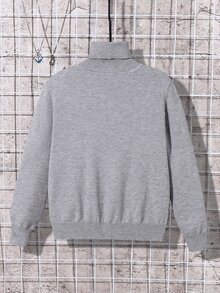 PrepCrw Tween Boy Solid Color Turtleneck Long Sleeve Casual Sweater, Autumn/Winter - Light Grey - View 3