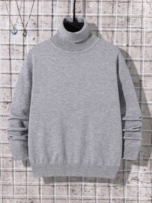 PrepCrw Tween Boy Solid Color Turtleneck Long Sleeve Casual Sweater, Autumn/Winter - Light Grey - View 2