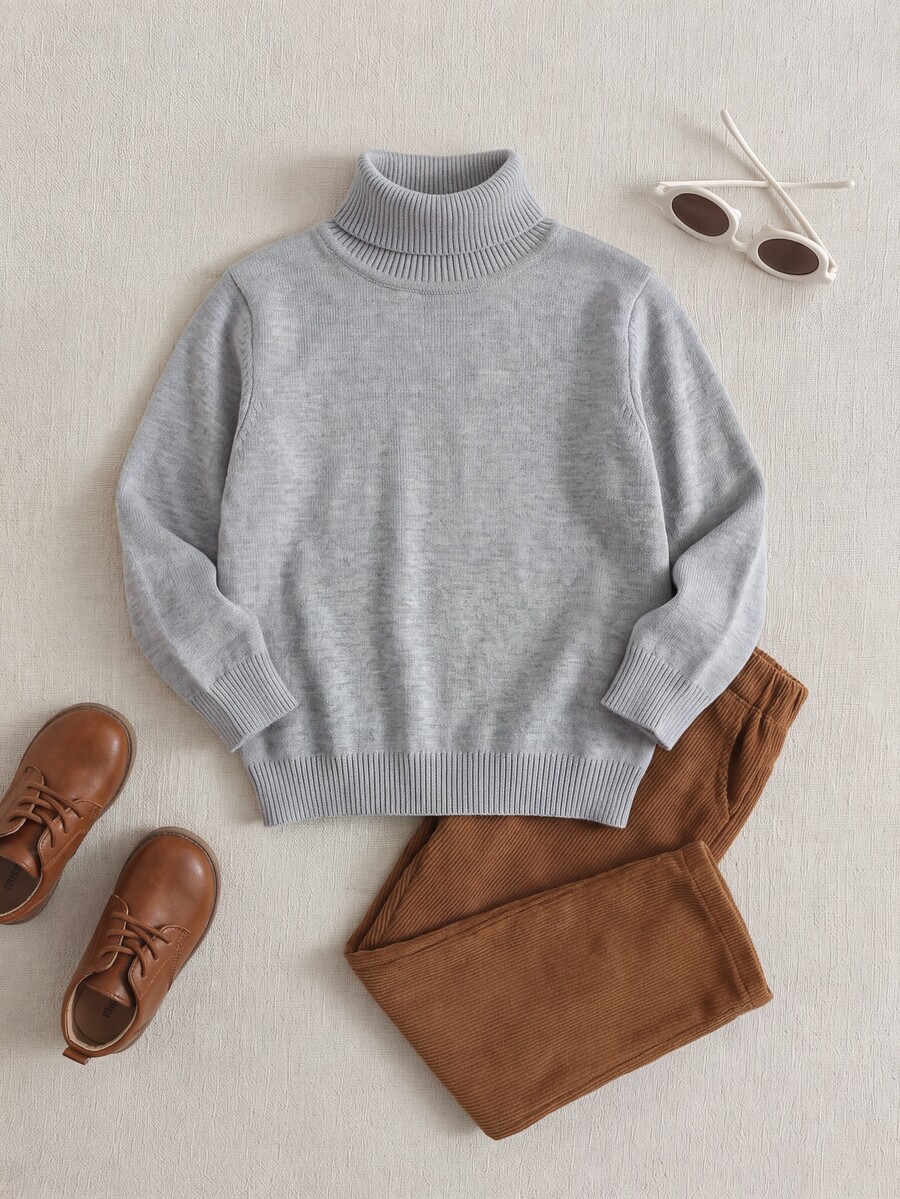 PrepCrw Tween Boy Solid Color Turtleneck Long Sleeve Casual Sweater, Autumn/Winter - Light Grey - View 1