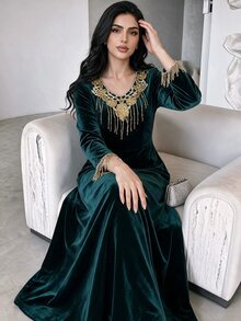 Yasmyna Women's Applique Casual Party Dress - Dark Green - View 1