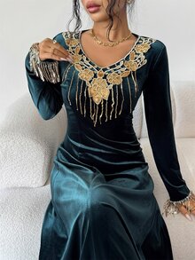 Yasmyna Women's Applique Casual Party Dress - Dark Green - View 2