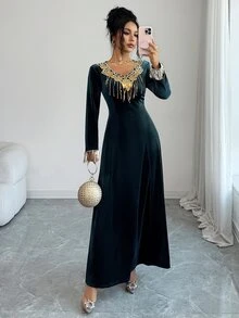 Yasmyna Women's Applique Casual Party Dress - Dark Green - View 6