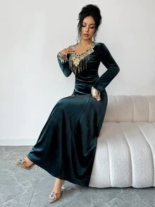 Yasmyna Women's Applique Casual Party Dress - Dark Green - View 7
