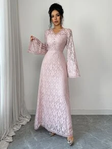 Yasmyna Women's Sweet Button Lace Arabian Dress - Dusty Pink - View 7