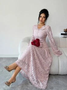 Yasmyna Women's Sweet Button Lace Arabian Dress - Dusty Pink - View 2