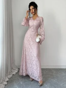 Yasmyna Women's Sweet Button Lace Arabian Dress - Dusty Pink - View 5
