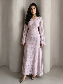 Yasmyna Women's Sweet Button Lace Arabian Dress - Dusty Pink - View 1