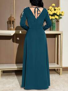 Modelyn Women's Elegant Party Dress With Sequins, Beads And Waist Cinching Design, Suitable For Spring And Autumn - Teal Blue - View 6