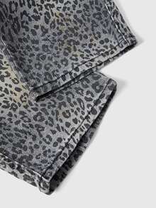 ROMWE Grunge Punk Y2K Retro Sexy Leopard Print Metal Rivet Ultra Low Waist Skinny Denim Shorts - Multicolor - View 5