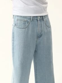 QuarKem Men's Autumn/Winter Washed Blue Thermal Lined Slim Straight Leg Jeans - Light Wash - View 7